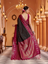 Dista Elora Black Soft Silk Geometric Buti Banarasi Silk Zari Jacquard Work Designer Saree, view 3