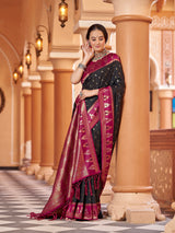 Dista Elora Black Soft Silk Geometric Buti Banarasi Silk Zari Jacquard Work Designer Saree, view 4