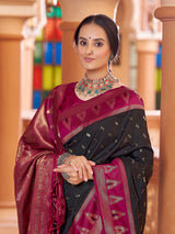 Dista Elora Black Soft Silk Geometric Buti Banarasi Silk Zari Jacquard Work Designer Saree, view 5