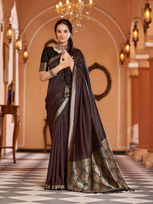Dista Elora Black Soft Silk Kanjivaram Zari Jacquard Work Designer Saree