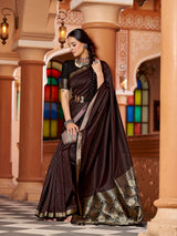 Dista Elora Black Soft Silk Kanjivaram Zari Jacquard Work Designer Saree, view 3
