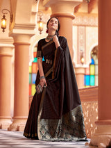 Dista Elora Black Soft Silk Kanjivaram Zari Jacquard Work Designer Saree, view 4