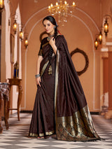 Dista Elora Black Soft Silk Kanjivaram Zari Jacquard Work Designer Saree, view 5