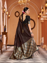 Dista Elora Black Soft Silk Kanjivaram Zari Jacquard Work Designer Saree, view 6