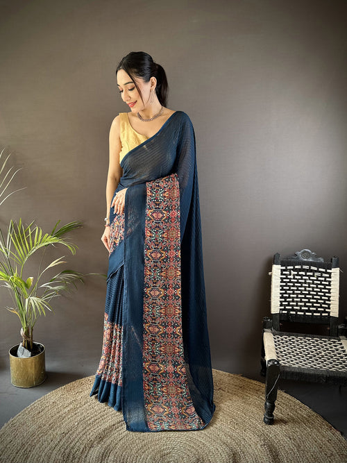 Dista Elora Blue Georgette Sequence Attractive Foil Print Fancy Georgette Saree