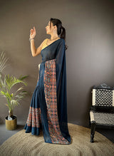 Dista Elora Blue Georgette Sequence Attractive Foil Print Fancy Georgette Saree, view 2