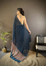 Dista Elora Blue Georgette Sequence Attractive Foil Print Fancy Georgette Saree, view 3