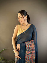 Dista Elora Blue Georgette Sequence Attractive Foil Print Fancy Georgette Saree, view 4
