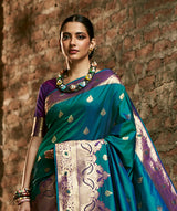 Dista Elora Blue Silk Blend Woven Banarasi Designer Saree For Women, view 3