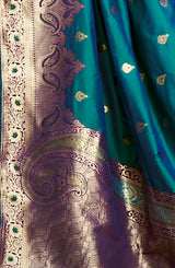 Dista Elora Blue Silk Blend Woven Banarasi Designer Saree For Women, view 4