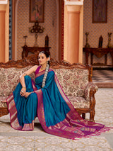Dista Elora Blue Soft Silk Solid Banarasi Silk Zari Jacquard Work Designer Saree, view 5