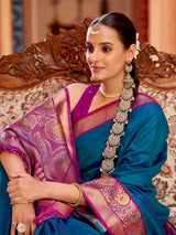 Dista Elora Blue Soft Silk Solid Banarasi Silk Zari Jacquard Work Designer Saree, view 6