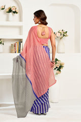 Dista Elora Blue & White Linen Striped Printed Ready To Wear Saree, view 5