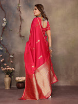 Dista Elora Brick Red Satin Silk Floral & Botanical Motifs Zari Woven Banarasi Saree, view 2