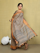 Dista Elora Brown Linen Plain Handloom Everyday Use and Casual Saree, view 3