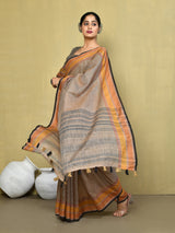 Dista Elora Brown Linen Plain Handloom Everyday Use and Casual Saree, view 4