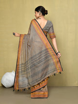 Dista Elora Brown Linen Plain Handloom Everyday Use and Casual Saree, view 5