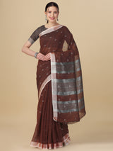 Dista Elora Brown Soft Linen Butti Printed Bhagalpuri Office & Workplace Attire Saree, view 2