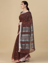 Dista Elora Brown Soft Linen Butti Printed Bhagalpuri Office & Workplace Attire Saree, view 3