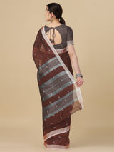 Dista Elora Brown Soft Linen Butti Printed Bhagalpuri Office & Workplace Attire Saree, view 4