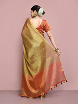 Dista Elora Brown Tissue Linen Plain Chanderi Festive and Formal Saree, view 4