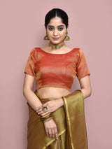 Dista Elora Brown Tissue Linen Plain Chanderi Festive and Formal Saree, view 5