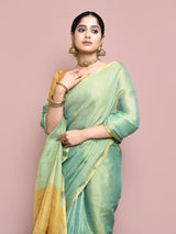 Dista Elora C Green Tissue Linen Plain Chanderi Festive and Formal Saree, view 2