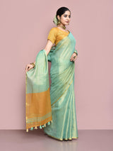 Dista Elora C Green Tissue Linen Plain Chanderi Festive and Formal Saree, view 3