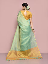 Dista Elora C Green Tissue Linen Plain Chanderi Festive and Formal Saree, view 4