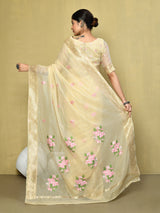 Dista Elora Chikoo Cotton Floral Embroidered Designer Casual Saree, view 3