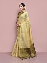 Dista Elora Chikoo Tissue Linen Plain Chanderi Festive and Formal Saree, view 3