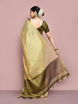 Dista Elora Chikoo Tissue Linen Plain Chanderi Festive and Formal Saree, view 4