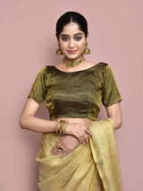 Dista Elora Chikoo Tissue Linen Plain Chanderi Festive and Formal Saree, view 5
