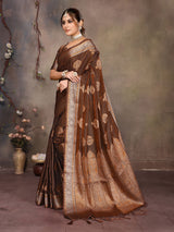 Dista Elora Copper Fendi Satin Silk Banarasi Jacquard Butta Work Saree With Woven Designed Border, view 4