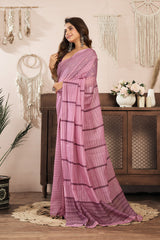 Dista Elora Coral Pink Linen Paisley & Geometric Printed Ready to Wear Saree, view 2