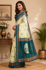 Dista Elora Cream Chanderi Cotton Ajrakh print Printed Ready To Wear Saree, view 2