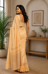 Dista Elora Cream Chanderi Cotton Plain Printed Ready To Wear Saree, view 3
