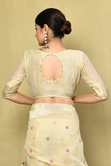 Dista Elora Cream Cotton Floral Embroidered Festive wear Saree, view 5