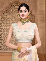 Dista Elora Cream Linen Butti Weave Ikkat Festive & Traditional Designer Saree, view 6