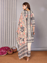 Dista Elora Cream Linen Floral Printed Straight Notch Neck Kurta Set, view 4