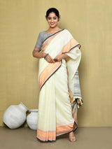 Dista Elora Cream Linen Plain Handloom Everyday Use and Casual Saree, view 2