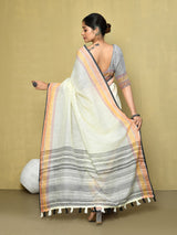 Dista Elora Cream Linen Plain Handloom Everyday Use and Casual Saree, view 3