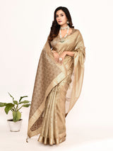 Dista Elora Cream Plain Banarasi Tissue Silk Weaving Saree, view 2