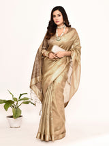 Dista Elora Cream Plain Banarasi Tissue Silk Weaving Saree, view 3