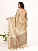 Dista Elora Cream Plain Banarasi Tissue Silk Weaving Saree, view 5