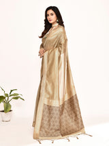 Dista Elora Cream Plain Banarasi Tissue Silk Weaving Saree, view 6