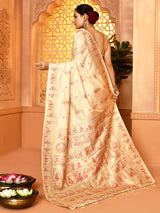 Dista Elora Cream Pure Soft Silk Baluchari Weaving Saree, view 6