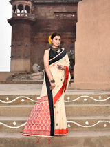Dista Elora Cream Soft Cotton Butti Weaving Handloom Casual Saree, view 3