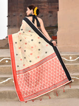 Dista Elora Cream Soft Cotton Butti Weaving Handloom Casual Saree, view 4