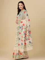 Dista Elora Cream Soft Cotton Floral Printed Bhagalpuri Designer Saree, view 2